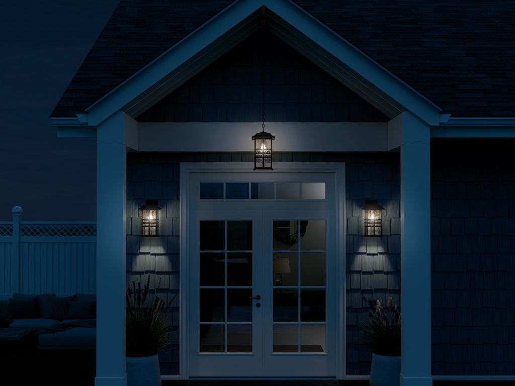 KICHLER 49831BKT Beacon Square 17.5" 1-Light Outdoor Wall Light With Clear Hammered Glass In Textured Black