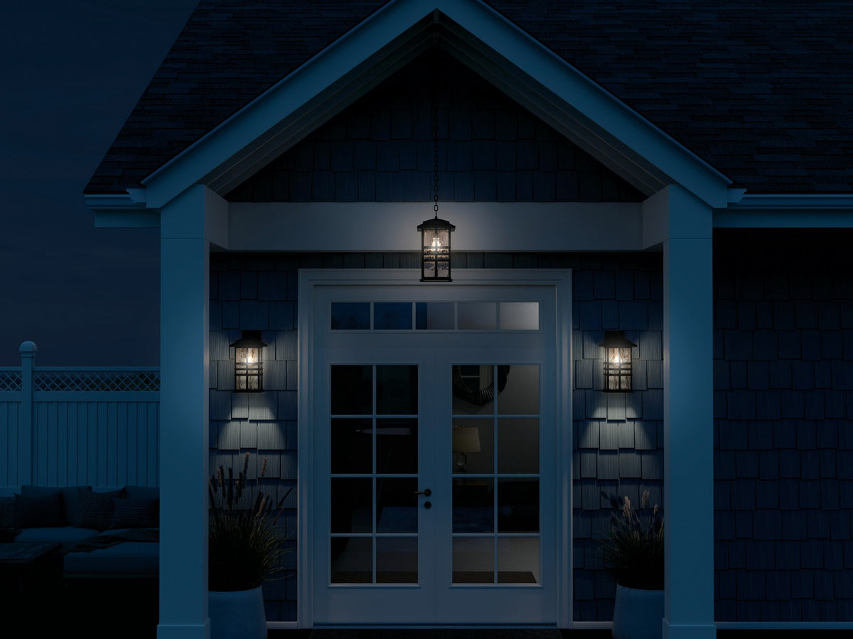 KICHLER 49831BKT Beacon Square 17.5" 1-Light Outdoor Wall Light With Clear Hammered Glass In Textured Black