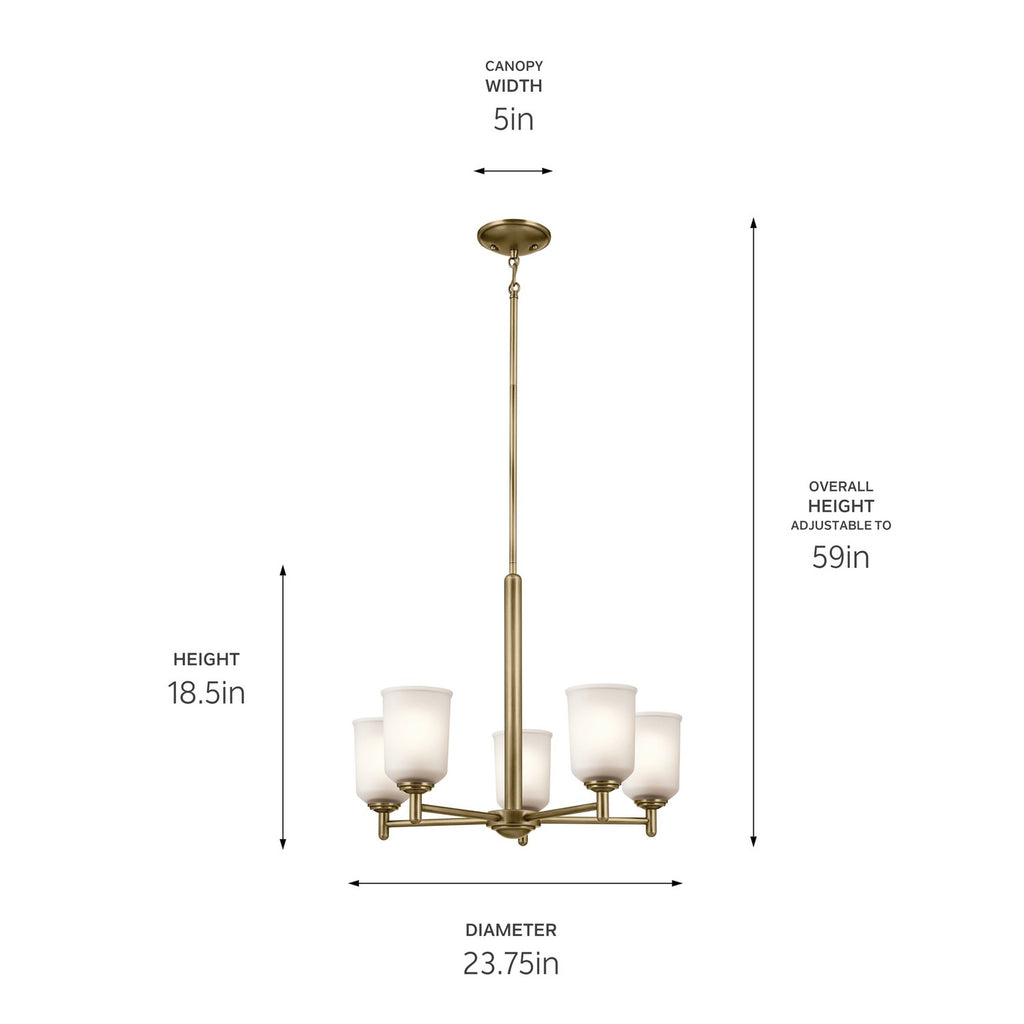 KICHLER 43671NBR Shailene 15.25" 5-Light Chandelier With Clear Satin Etched Glass In Natural Brass