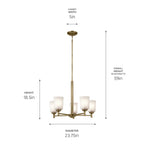 KICHLER 43671NBR Shailene 15.25" 5-Light Chandelier With Clear Satin Etched Glass In Natural Brass