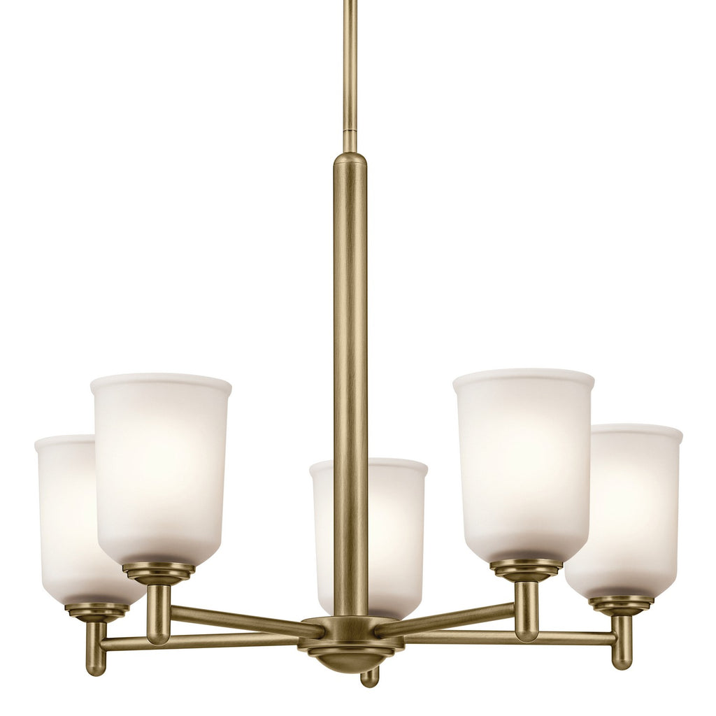 KICHLER 43671NBR Shailene 15.25" 5-Light Chandelier With Clear Satin Etched Glass In Natural Brass