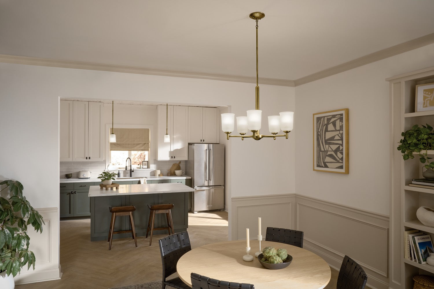 KICHLER 43671NBR Shailene 15.25" 5-Light Chandelier With Clear Satin Etched Glass In Natural Brass