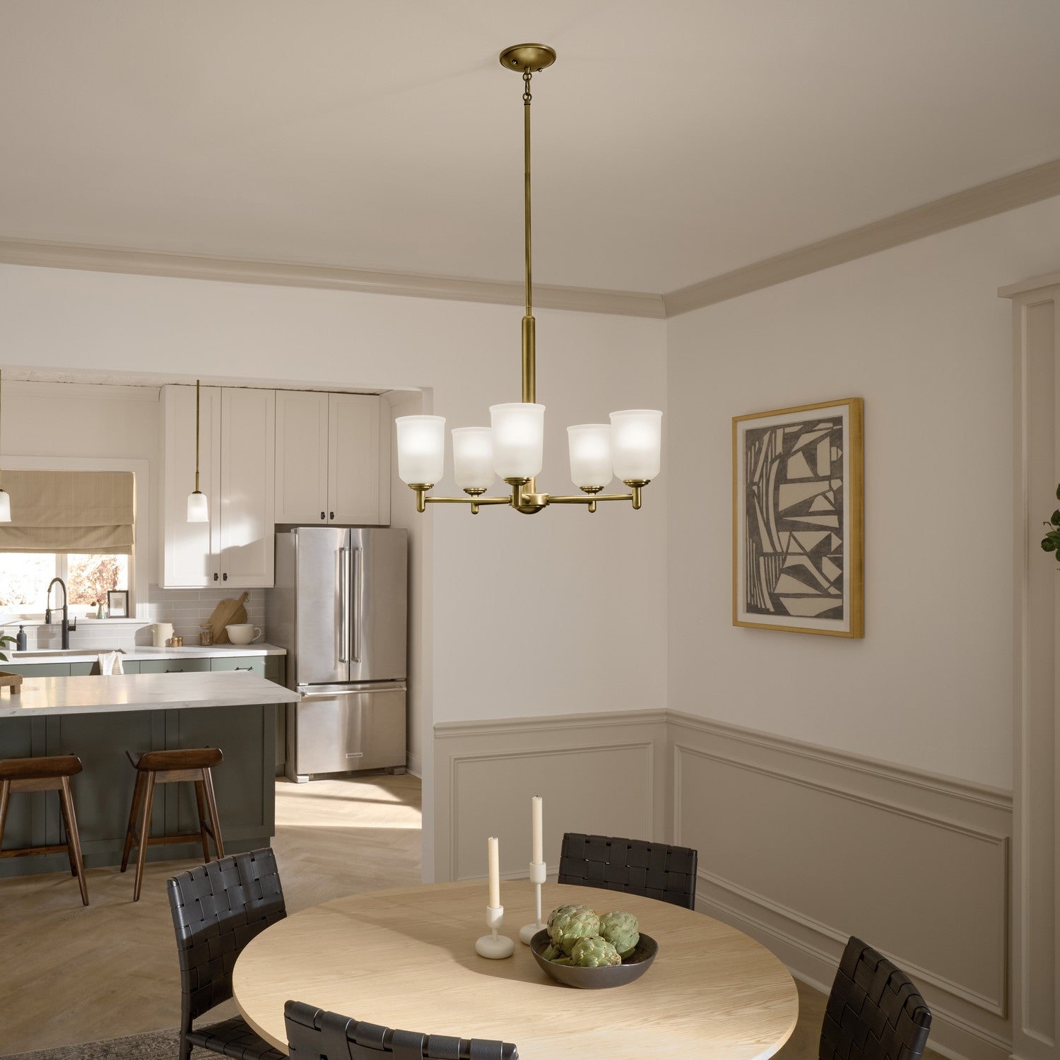 KICHLER 43671NBR Shailene 15.25" 5-Light Chandelier With Clear Satin Etched Glass In Natural Brass
