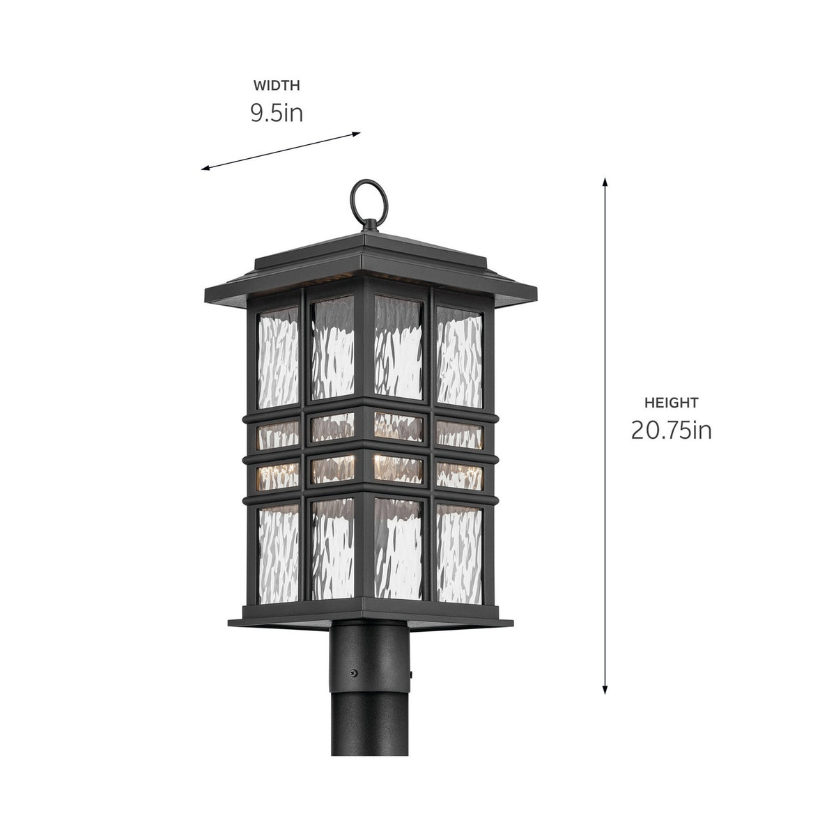 KICHLER 49832BKT Beacon Square 20.75" 1-Light Outdoor Post Light With Clear Hammered Glass In Textured Black