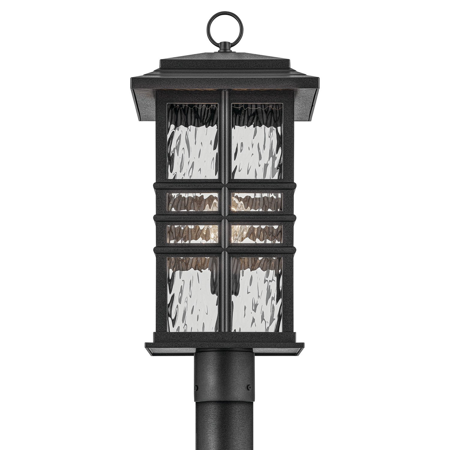 KICHLER 49832BKT Beacon Square 20.75" 1-Light Outdoor Post Light With Clear Hammered Glass In Textured Black