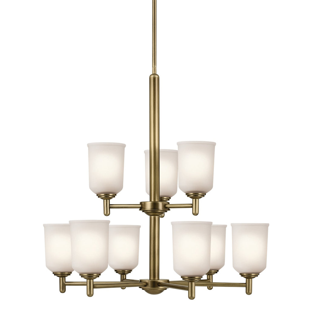 KICHLER 43672NBR Shailene 26.5" 9-Light Chandelier With Clear Satin Etched Glass In Natural Brass