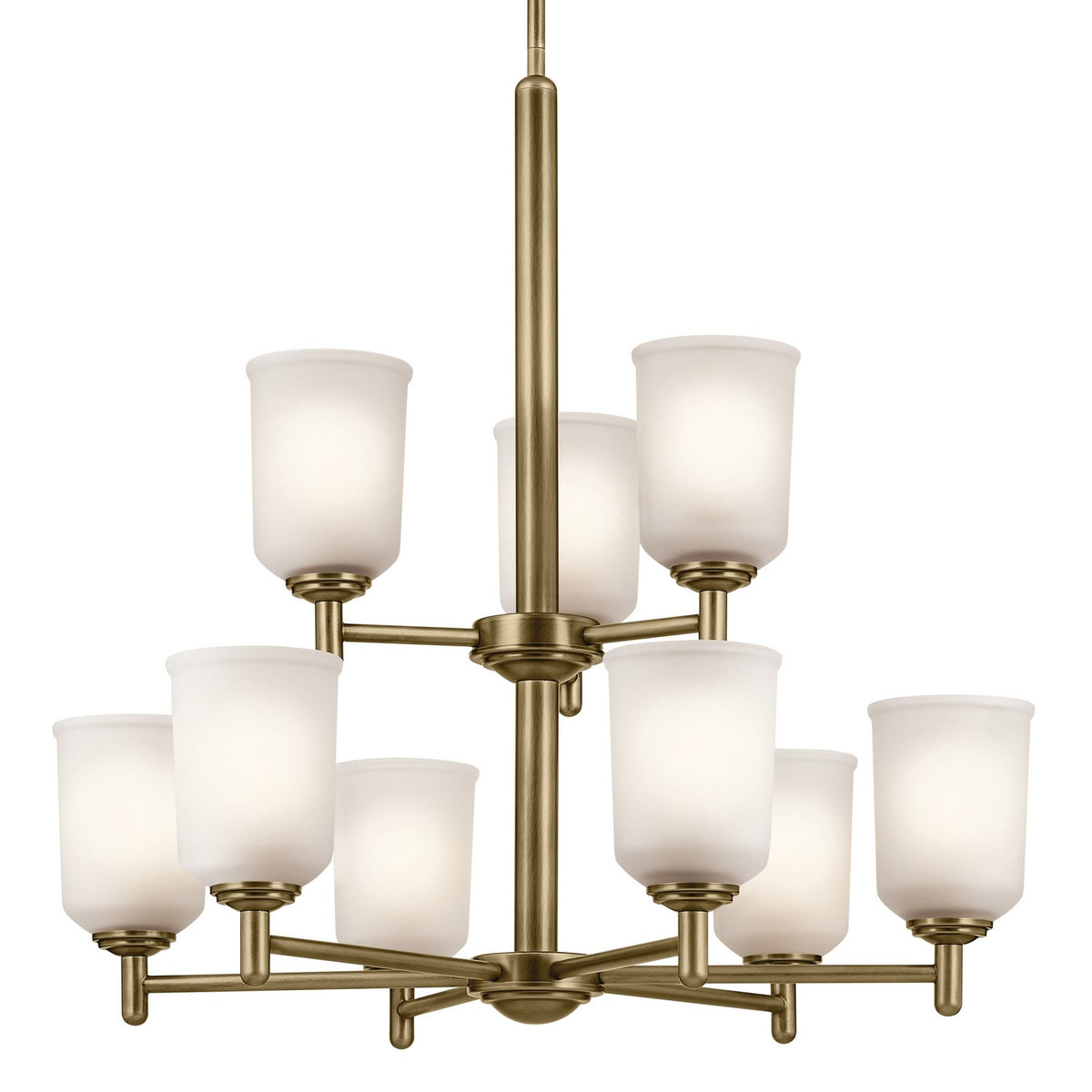 KICHLER 43672NBR Shailene 26.5" 9-Light Chandelier With Clear Satin Etched Glass In Natural Brass