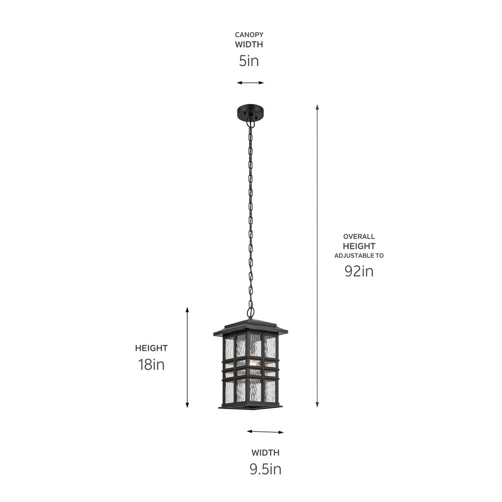 KICHLER 49833BKT Beacon Square 18" 1-Light Outdoor Hanging Light With Clear Hammered Glass In Textured Black