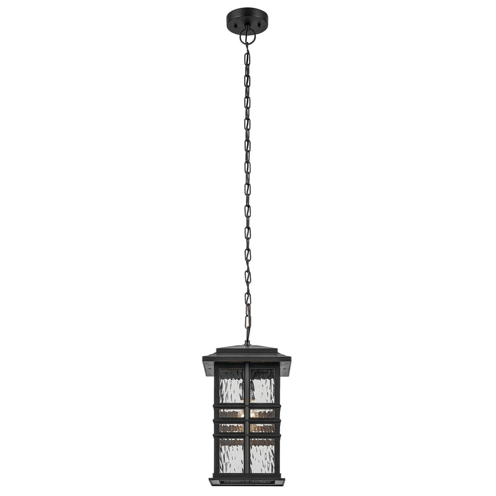 KICHLER 49833BKT Beacon Square 18" 1-Light Outdoor Hanging Light With Clear Hammered Glass In Textured Black