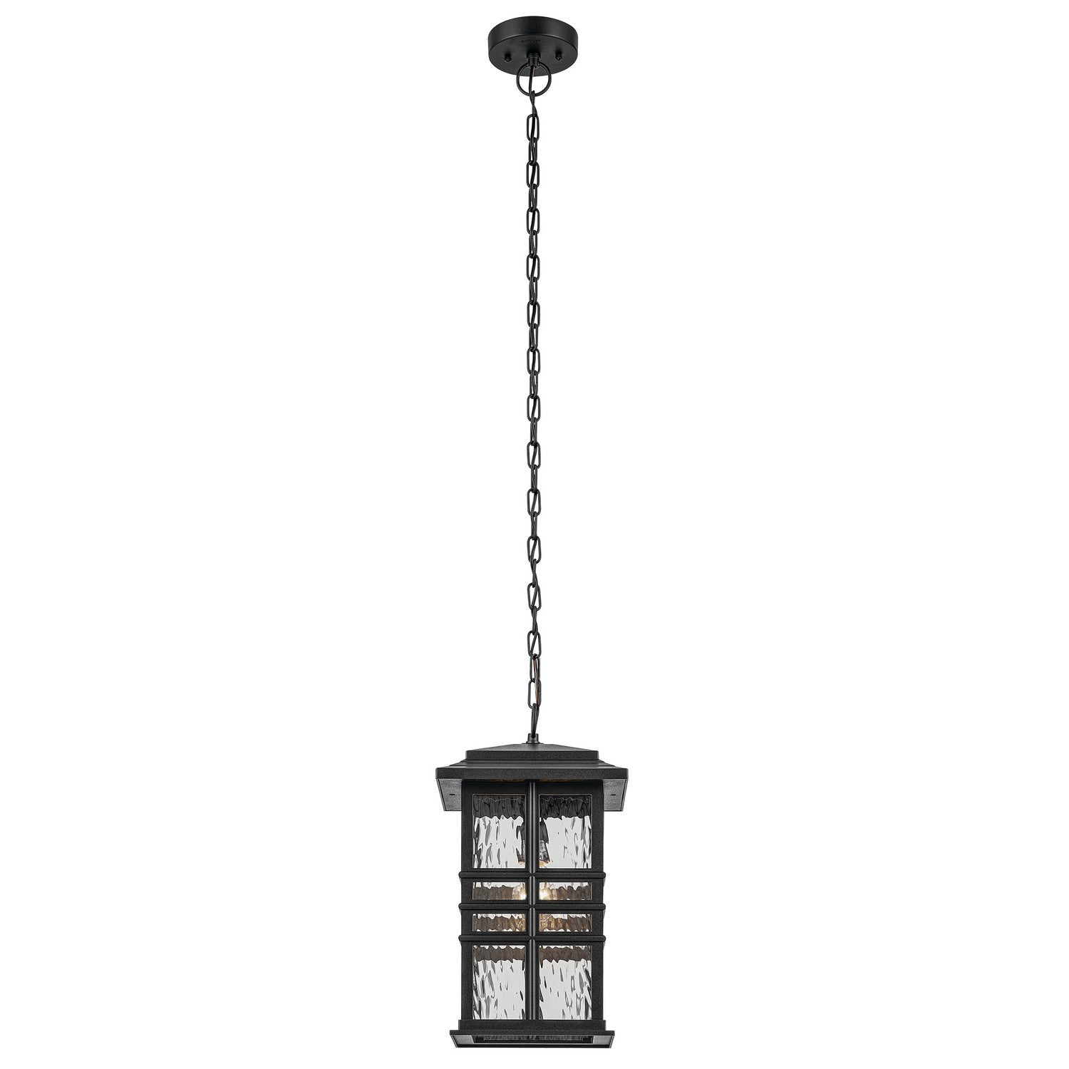 KICHLER 49833BKT Beacon Square 18" 1-Light Outdoor Hanging Light With Clear Hammered Glass In Textured Black