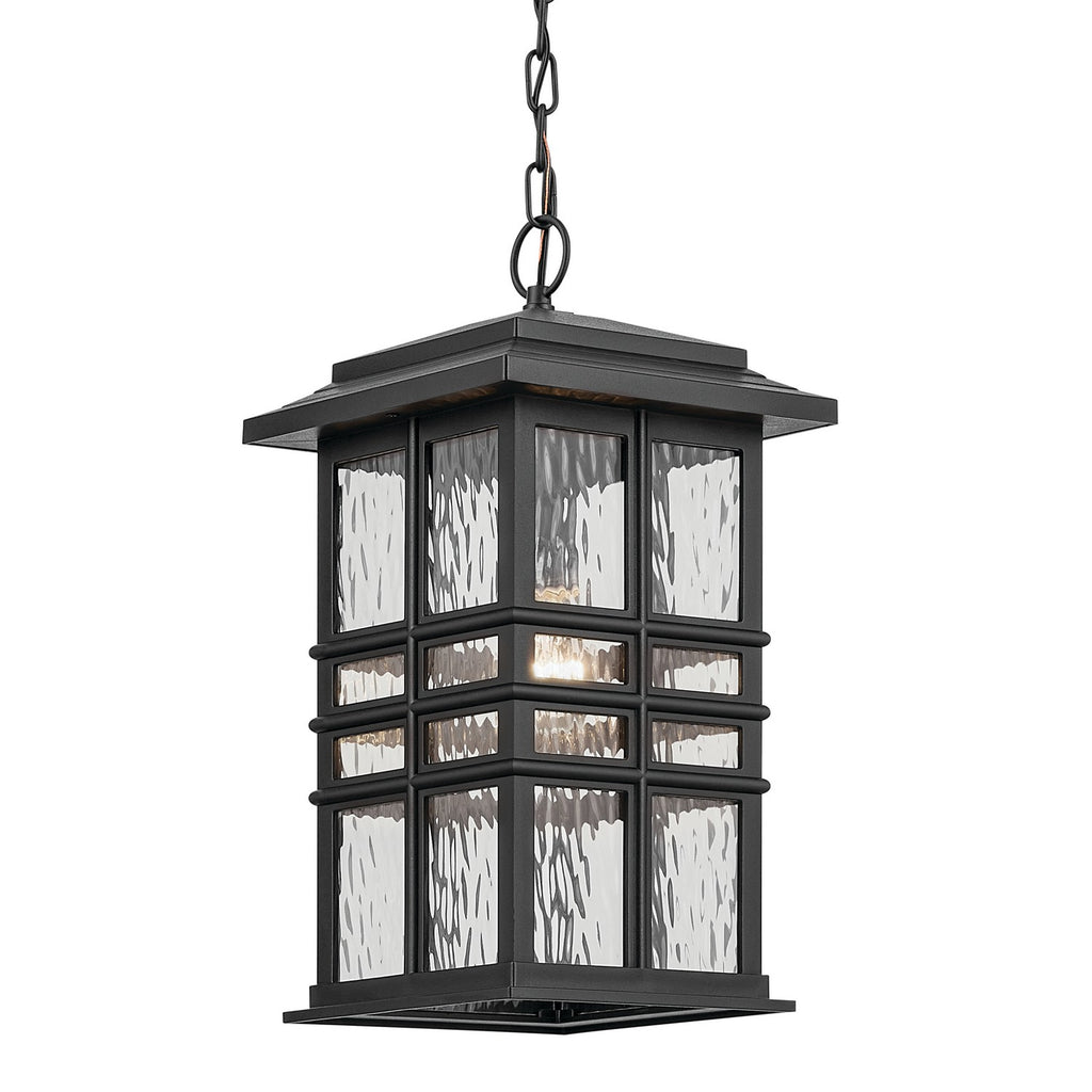 KICHLER 49833BKT Beacon Square 18" 1-Light Outdoor Hanging Light With Clear Hammered Glass In Textured Black