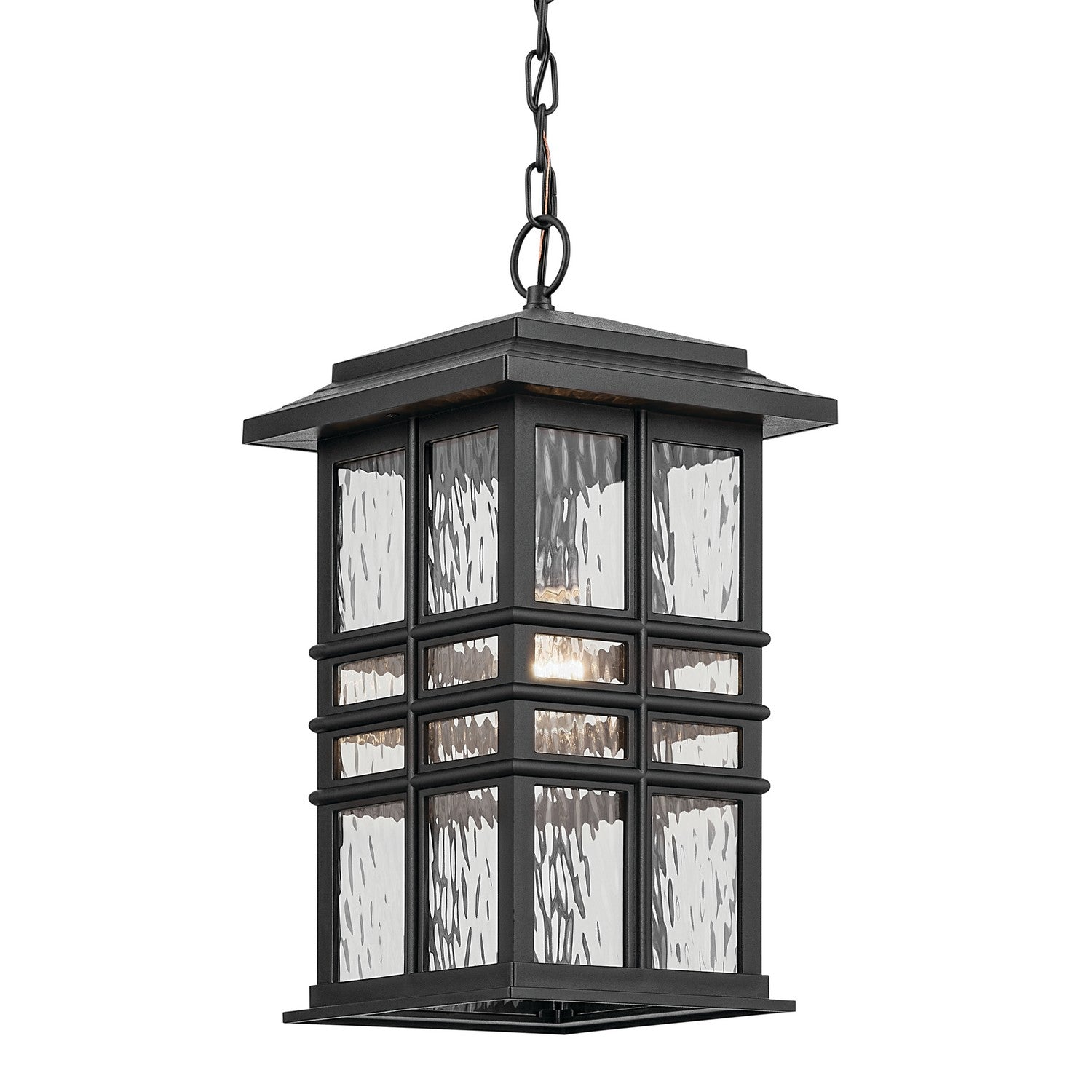 KICHLER 49833BKT Beacon Square 18" 1-Light Outdoor Hanging Light With Clear Hammered Glass In Textured Black