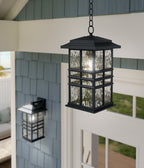 KICHLER 49833BKT Beacon Square 18" 1-Light Outdoor Hanging Light With Clear Hammered Glass In Textured Black