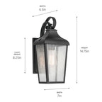 KICHLER 49735BKT Forestdale 14.75" 1-Light Outdoor Wall Light With Clear Water Glass In Textured Black