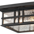 KICHLER 49834BKT Beacon Square 12" 2-Light Outdoor Ceiling Light With Clear Hammered Glass In Textured Black