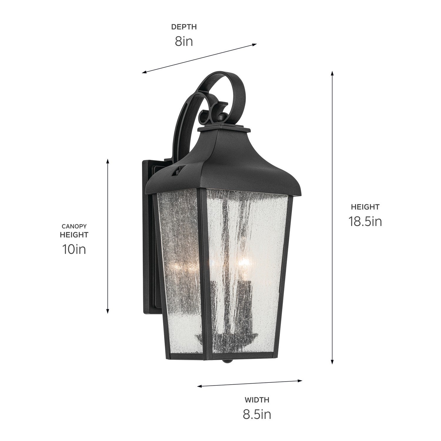 KICHLER 49736BKT Forestdale 18.50" 2-Light Outdoor Wall Light With Clear Water Glass In Textured Black