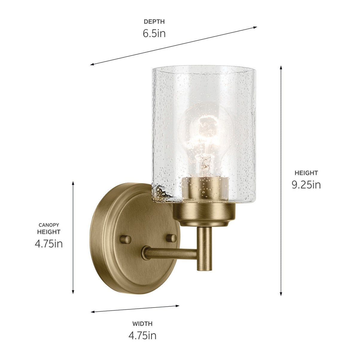 KICHLER 45910NBR Winslow 9.25" 1-Light Wall Sconce With Clear Seeded Glass In Natural Brass