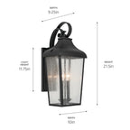KICHLER 49737BKT Forestdale 21.5" 2-Light Outdoor Wall Light With Clear Water Glass In Textured Black