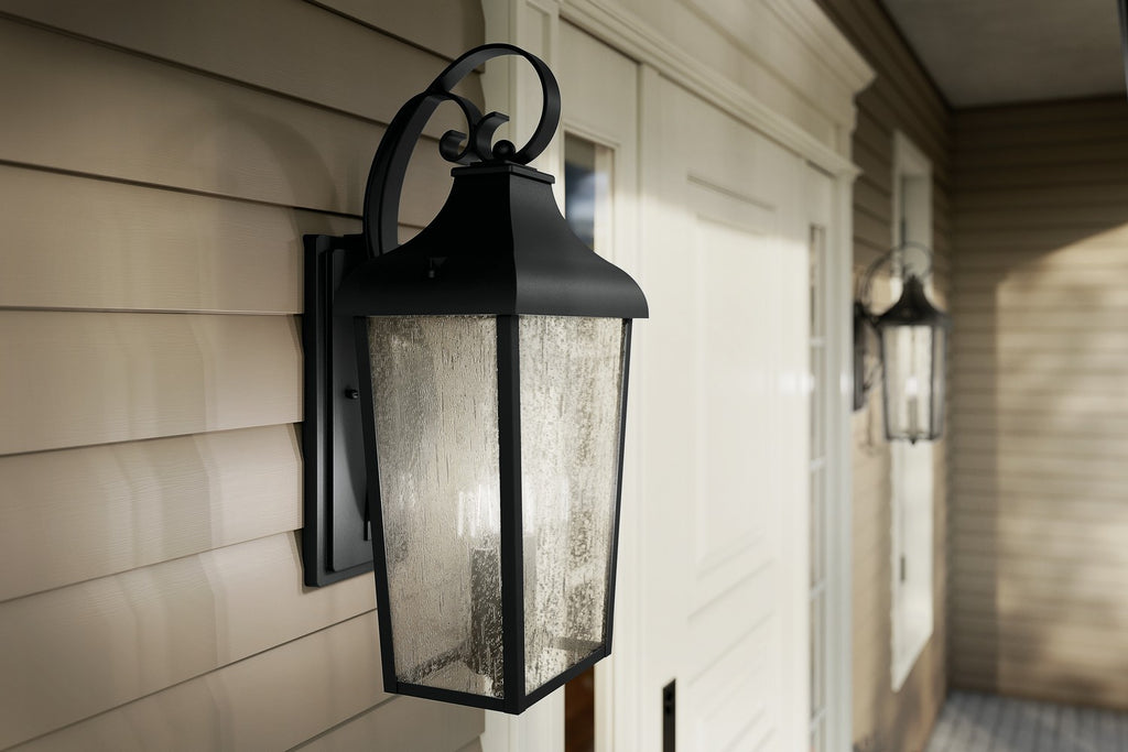 KICHLER 49737BKT Forestdale 21.5" 2-Light Outdoor Wall Light With Clear Water Glass In Textured Black