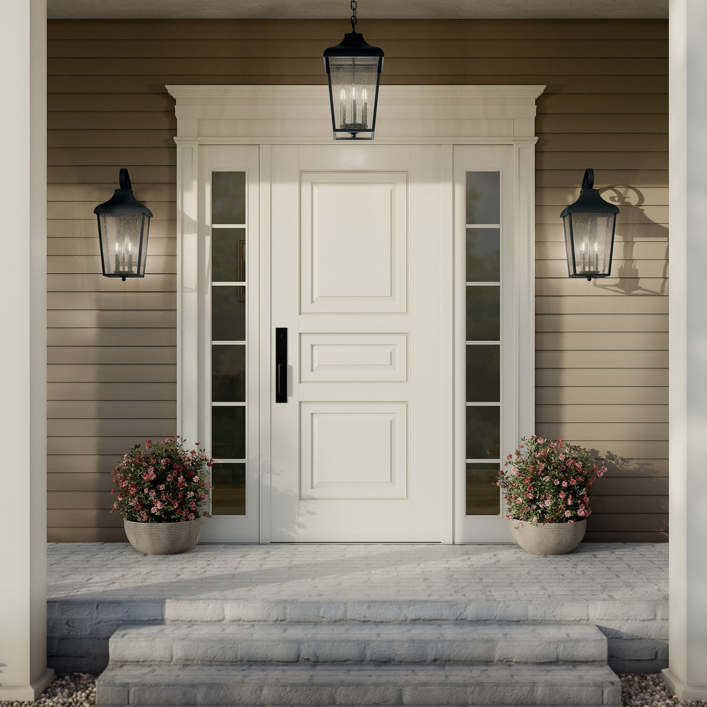 KICHLER 49737BKT Forestdale 21.5" 2-Light Outdoor Wall Light With Clear Water Glass In Textured Black
