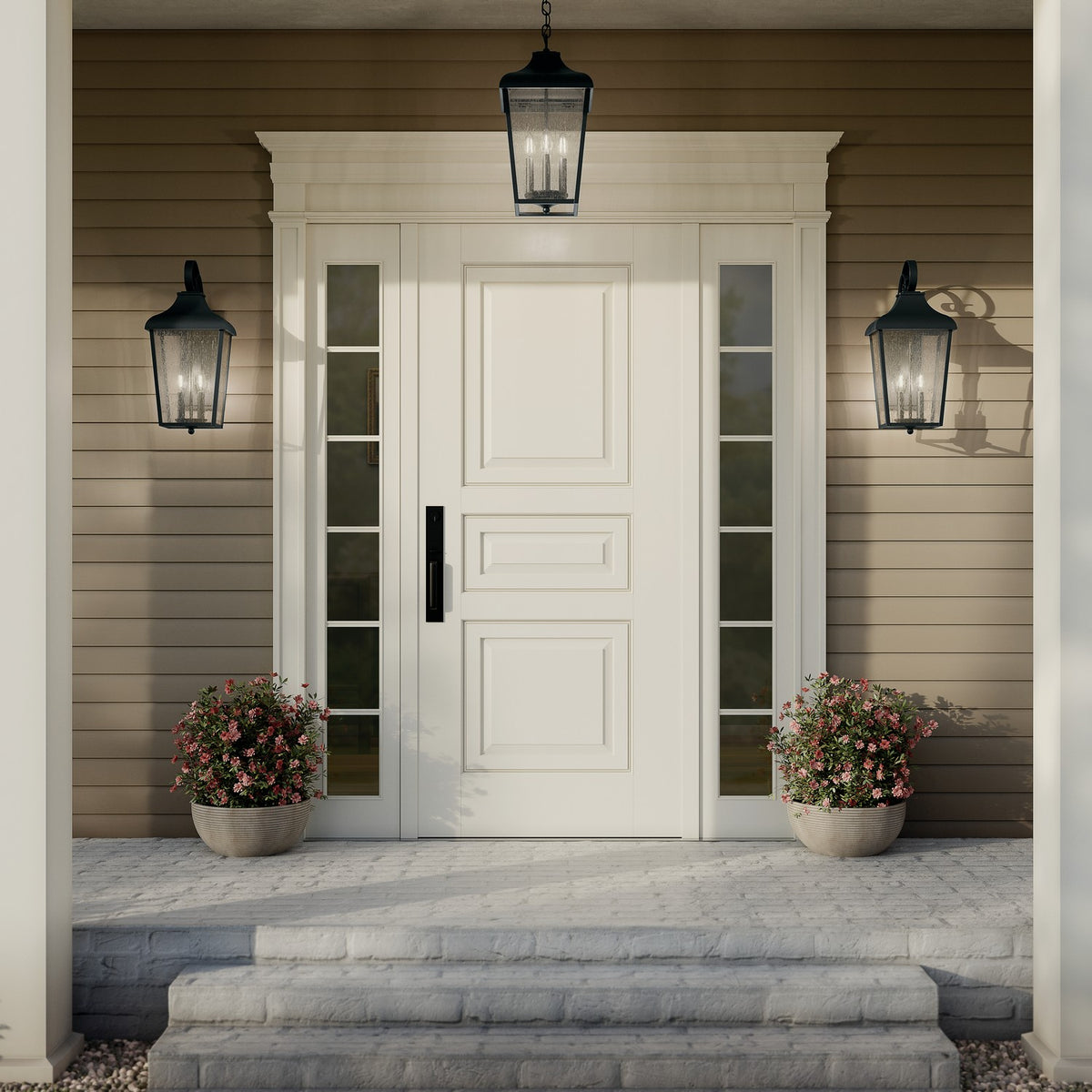 KICHLER 49737BKT Forestdale 21.5" 2-Light Outdoor Wall Light With Clear Water Glass In Textured Black