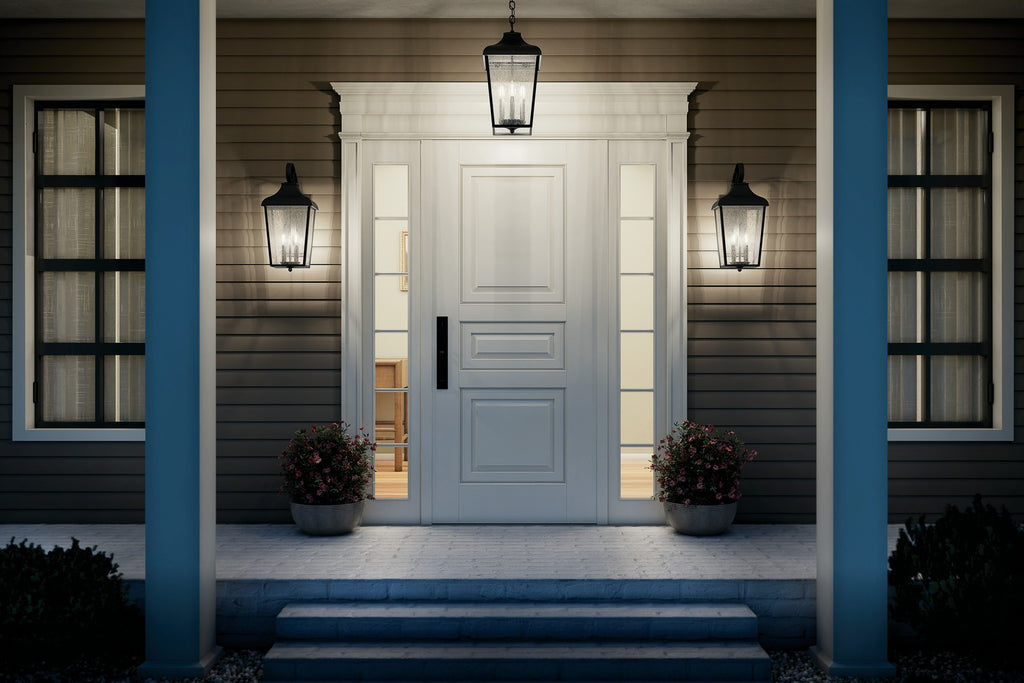 KICHLER 49737BKT Forestdale 21.5" 2-Light Outdoor Wall Light With Clear Water Glass In Textured Black