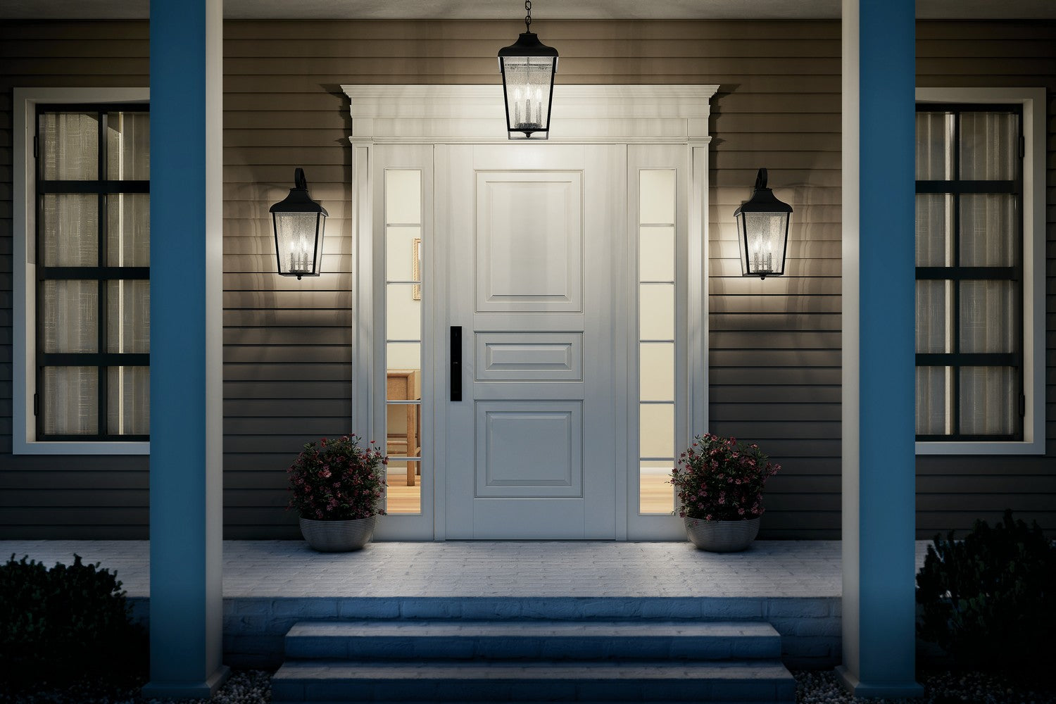 KICHLER 49737BKT Forestdale 21.5" 2-Light Outdoor Wall Light With Clear Water Glass In Textured Black