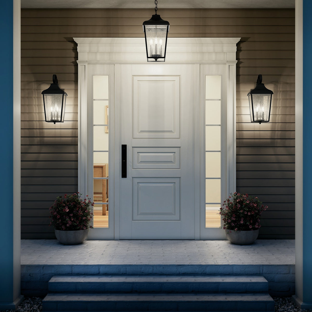 KICHLER 49737BKT Forestdale 21.5" 2-Light Outdoor Wall Light With Clear Water Glass In Textured Black