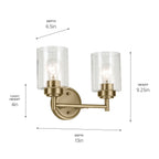 KICHLER 45885NBR Winslow 13" 2-Light Vanity Light With Clear Seeded Glass In Natural Brass