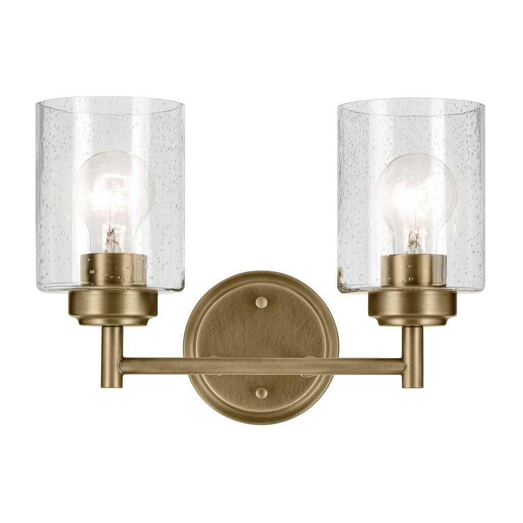 KICHLER 45885NBR Winslow 13" 2-Light Vanity Light With Clear Seeded Glass In Natural Brass