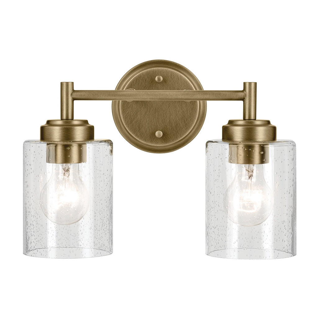 KICHLER 45885NBR Winslow 13" 2-Light Vanity Light With Clear Seeded Glass In Natural Brass