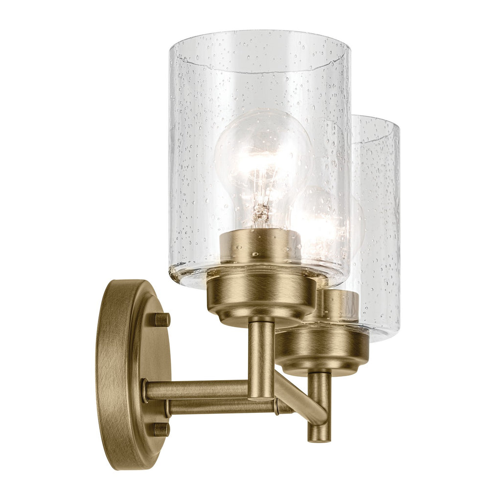 KICHLER 45885NBR Winslow 13" 2-Light Vanity Light With Clear Seeded Glass In Natural Brass