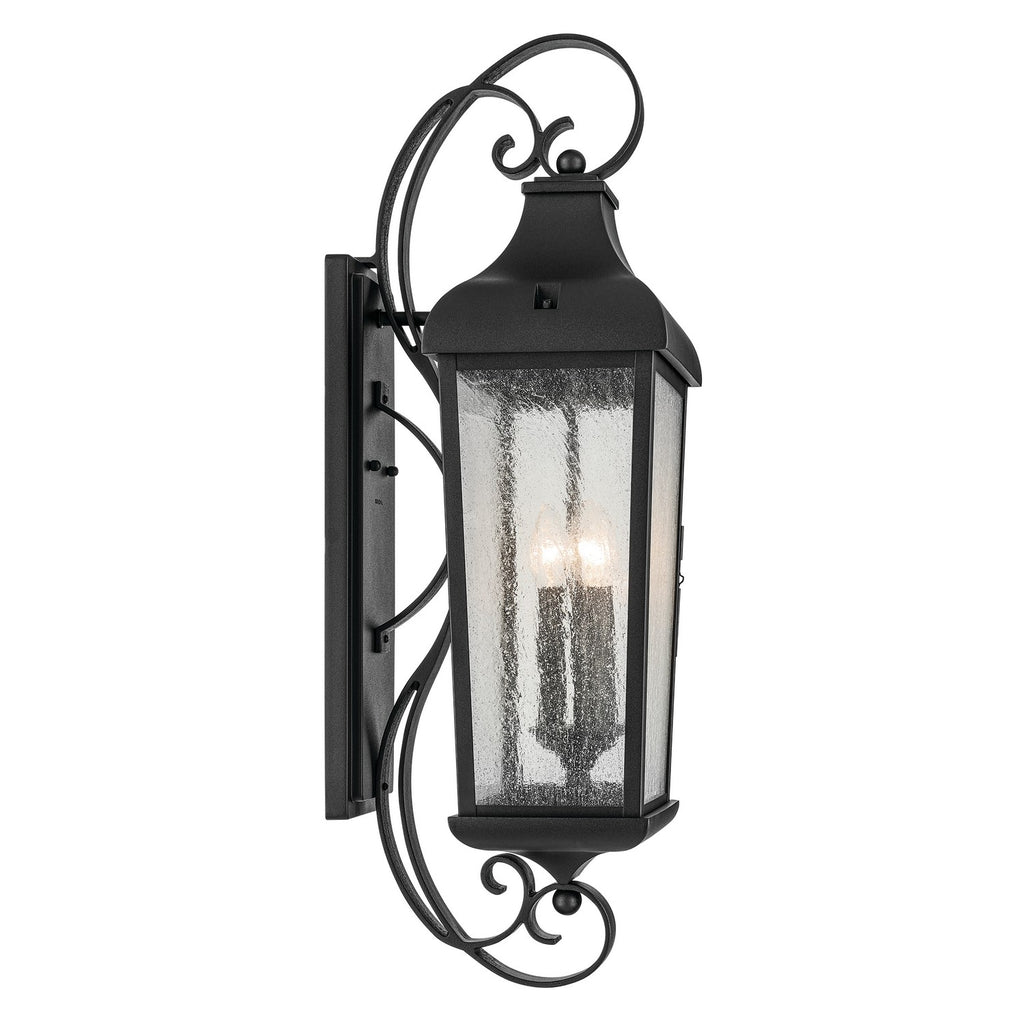 KICHLER 49738BKT Forestdale 30.75" 3-Light Outdoor Wall Light With Clear Water Glass In Textured Black