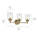 KICHLER 45886NBR Winslow 21.5" 3-Light Vanity Light With Clear Seeded Glass In Natural Brass