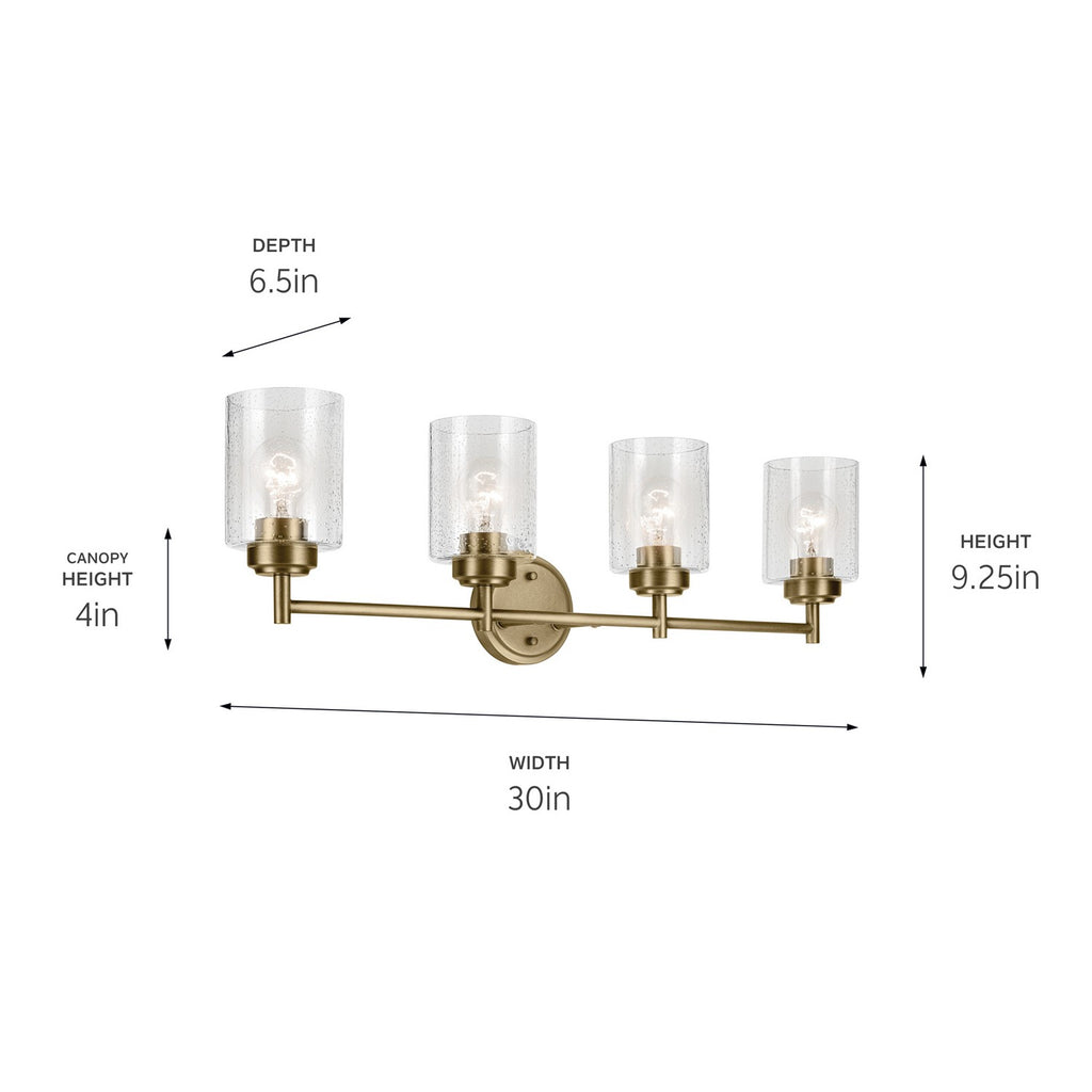KICHLER 45887NBR Winslow 30" 4-Light Vanity Light With Clear Seeded Glass In Natural Brass