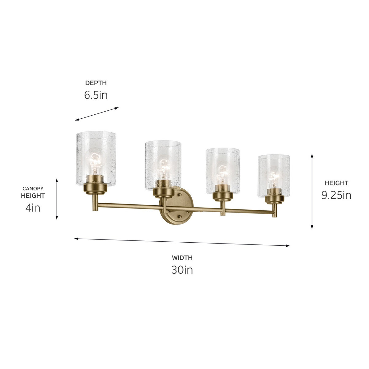 KICHLER 45887NBR Winslow 30" 4-Light Vanity Light With Clear Seeded Glass In Natural Brass