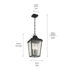 KICHLER 49740BKT Forestdale 19.75" 4-Light Outdoor Hanging Pendant With Clear Water Glass In Textured Black