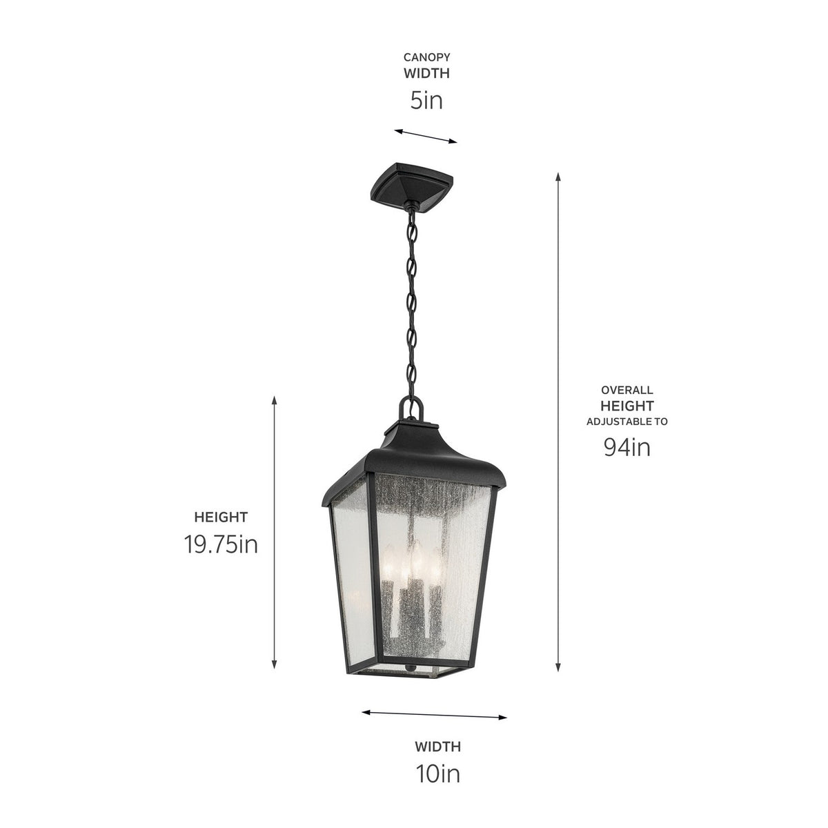KICHLER 49740BKT Forestdale 19.75" 4-Light Outdoor Hanging Pendant With Clear Water Glass In Textured Black