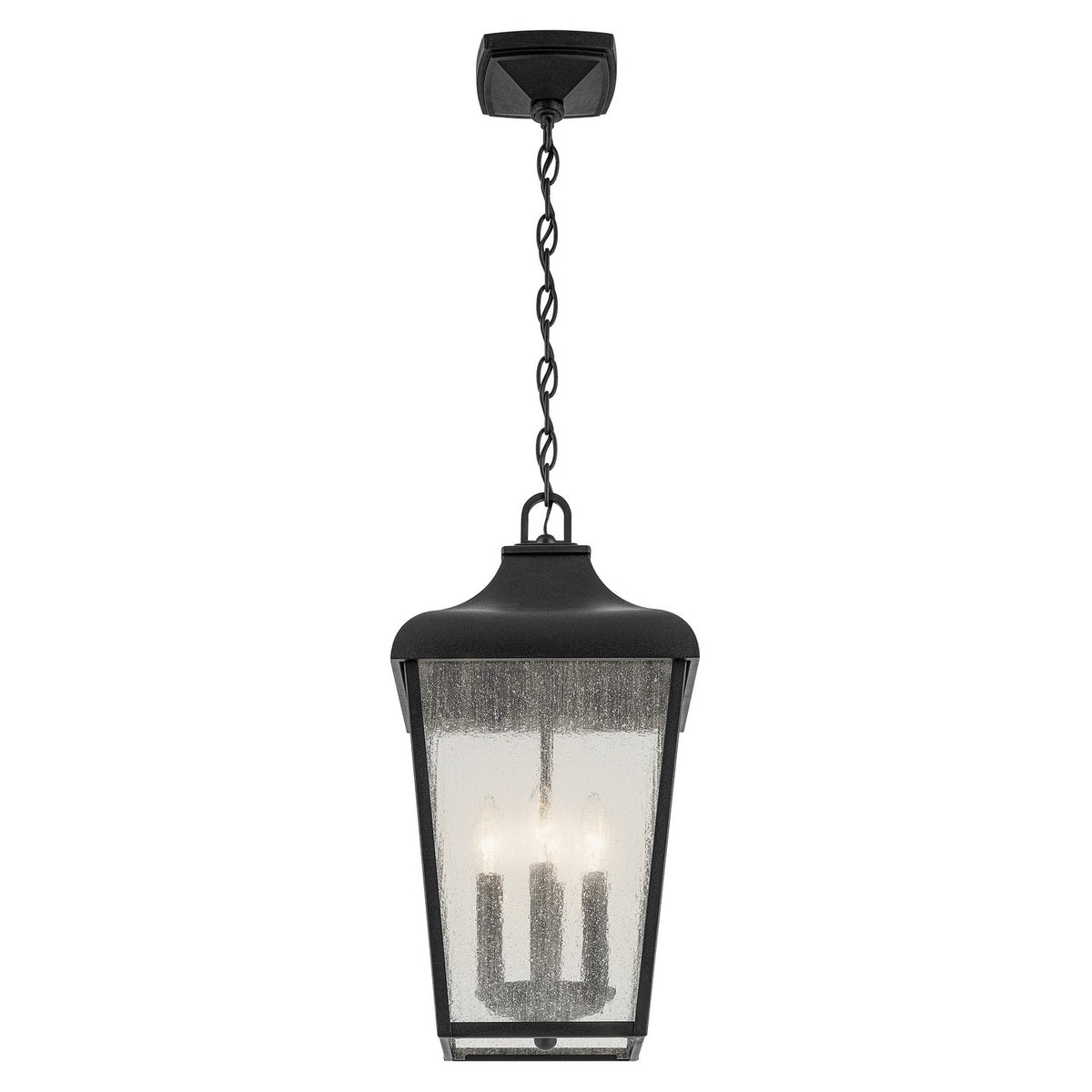 KICHLER 49740BKT Forestdale 19.75" 4-Light Outdoor Hanging Pendant With Clear Water Glass In Textured Black