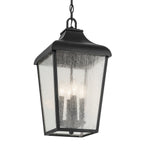 KICHLER 49740BKT Forestdale 19.75" 4-Light Outdoor Hanging Pendant With Clear Water Glass In Textured Black