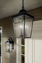 KICHLER 49740BKT Forestdale 19.75" 4-Light Outdoor Hanging Pendant With Clear Water Glass In Textured Black