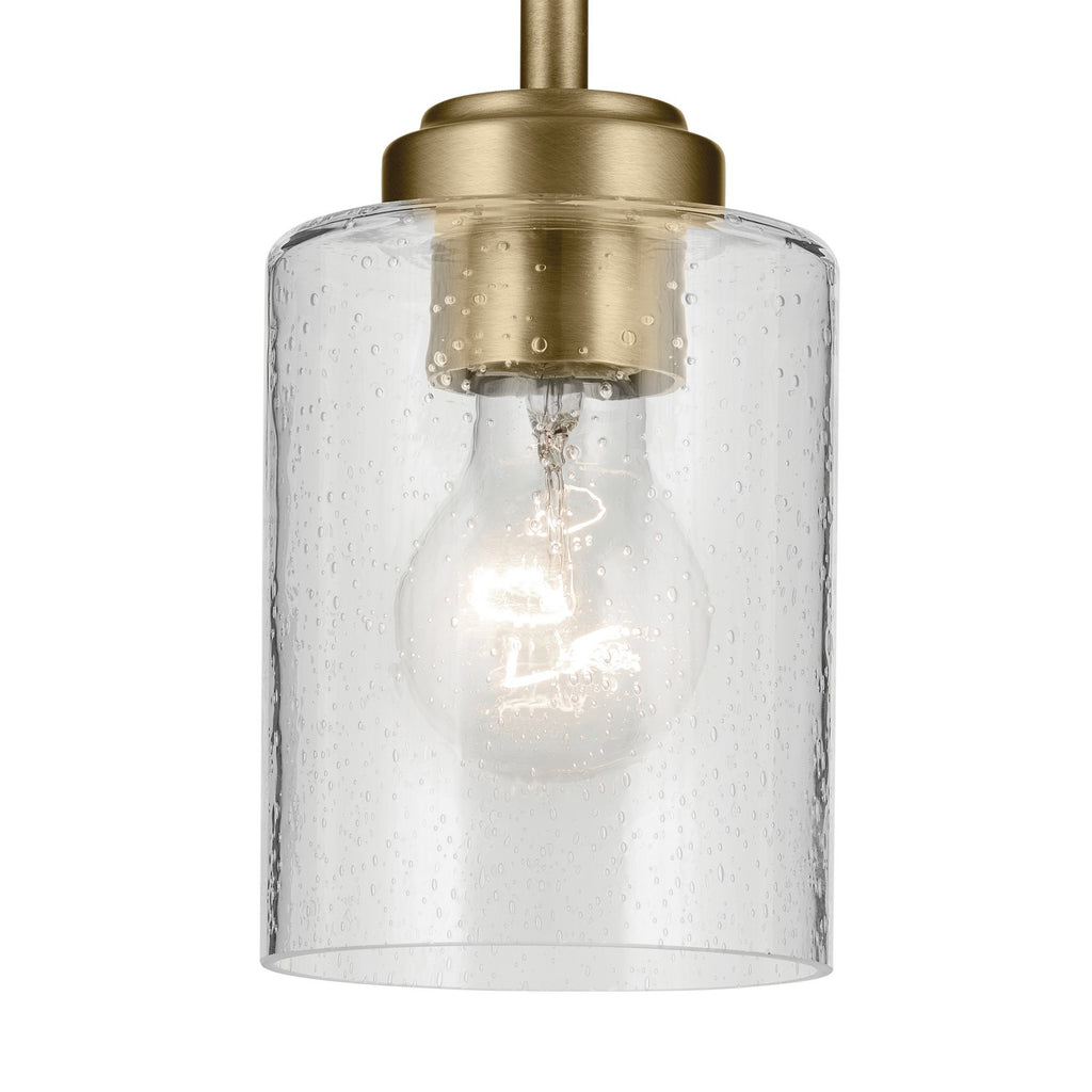 KICHLER 44032NBR Winslow 7.5" 1-Light Mini Pendant Light With Clear Seeded Glass In Natural Brass