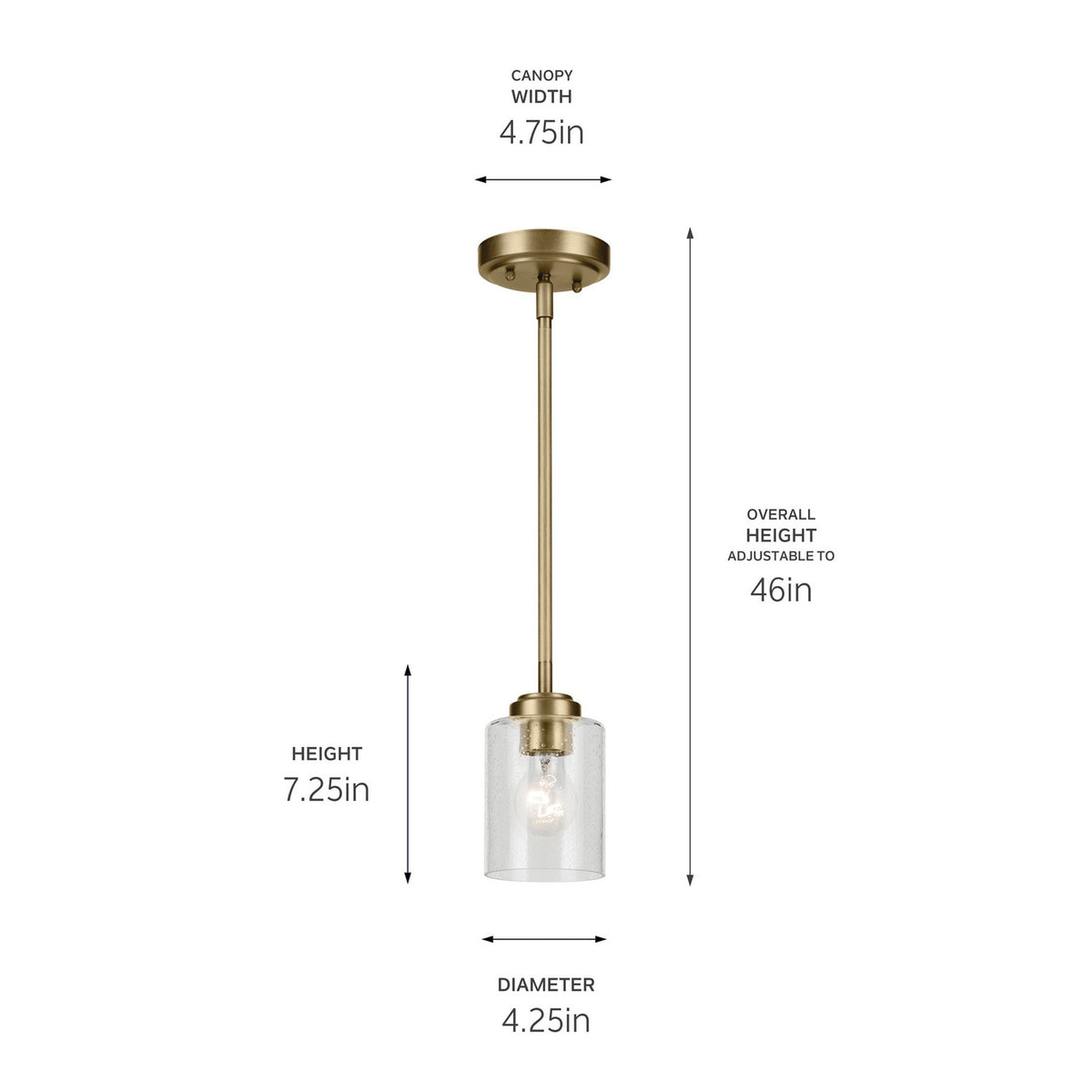 KICHLER 44032NBR Winslow 7.5" 1-Light Mini Pendant Light With Clear Seeded Glass In Natural Brass