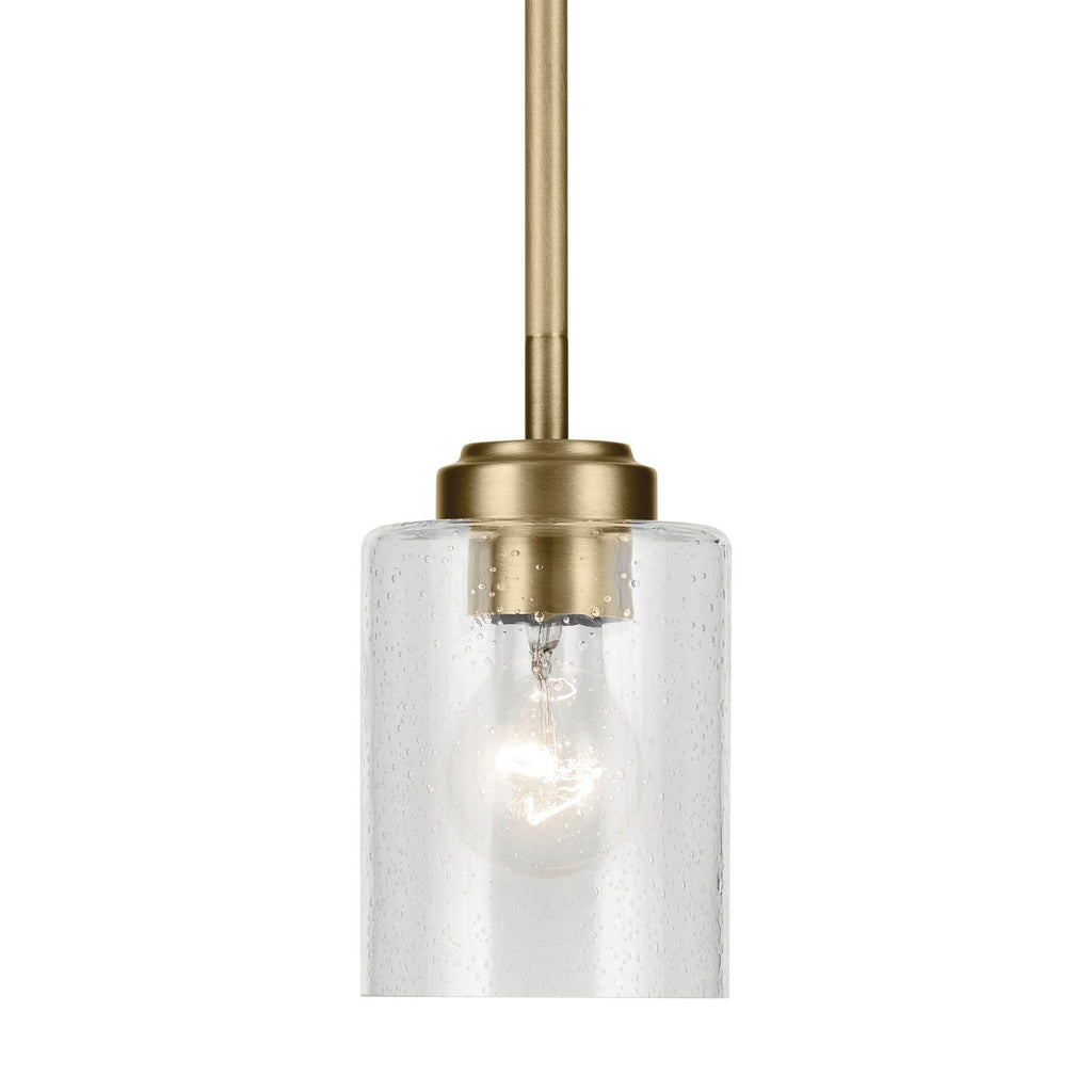KICHLER 44032NBR Winslow 7.5" 1-Light Mini Pendant Light With Clear Seeded Glass In Natural Brass