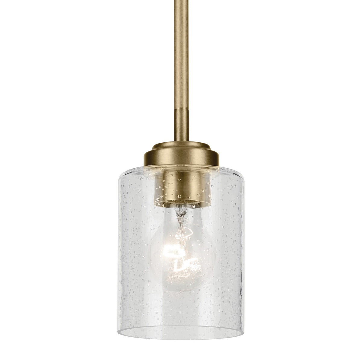 KICHLER 44032NBR Winslow 7.5" 1-Light Mini Pendant Light With Clear Seeded Glass In Natural Brass