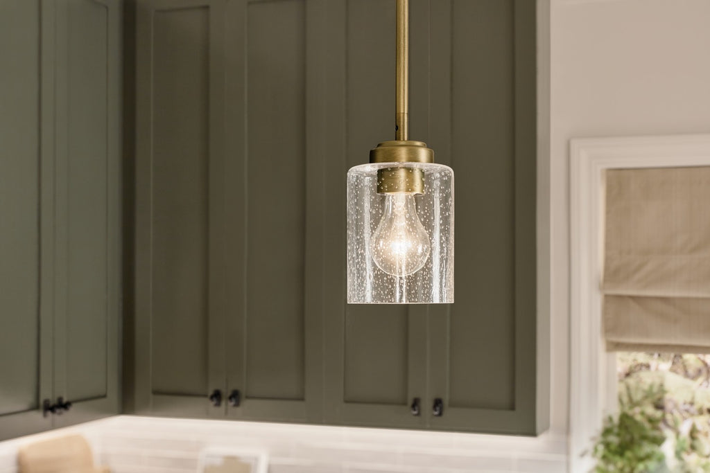 KICHLER 44032NBR Winslow 7.5" 1-Light Mini Pendant Light With Clear Seeded Glass In Natural Brass