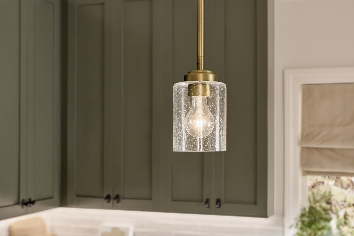 KICHLER 44032NBR Winslow 7.5" 1-Light Mini Pendant Light With Clear Seeded Glass In Natural Brass