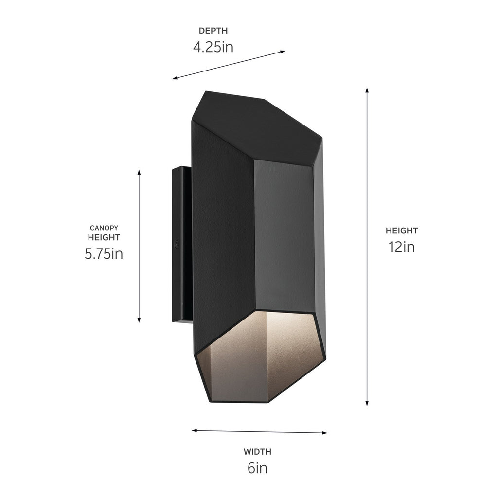 KICHLER 49607BKLED Estella 12" Led 1-Light Outdoor Wall Light In Black