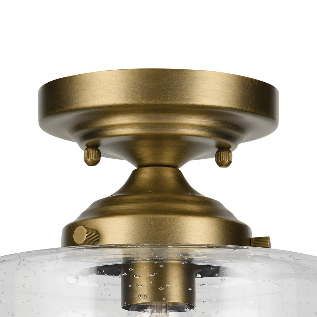 KICHLER 44033NBR Winslow 10.75" 1-Light Semi Flush With Clear Seeded Glass In Natural Brass