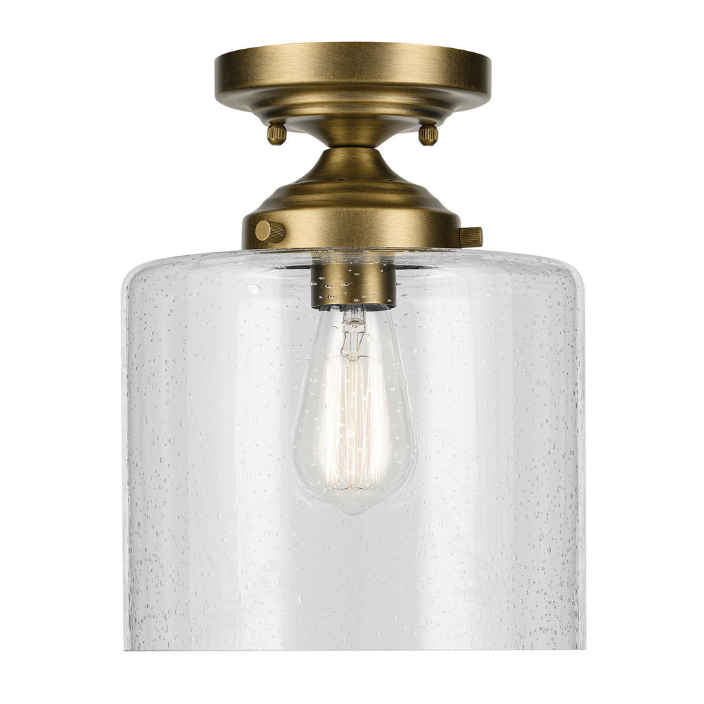 KICHLER 44033NBR Winslow 10.75" 1-Light Semi Flush With Clear Seeded Glass In Natural Brass